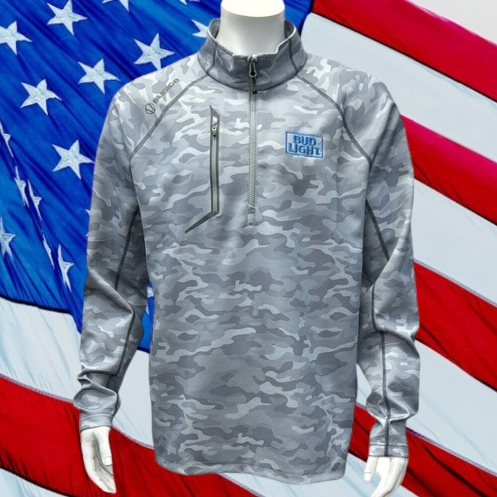 Sunice "Folds of Honor" Bud Light Embroidered Colab Gray Camo Full Zip Jacket XL